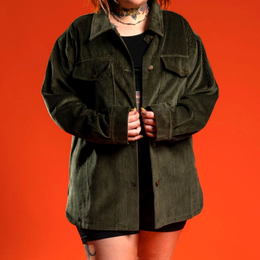 Girrlscout Dallas Corduroy Shacket in Olive